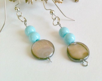 Blue Pearl Earrings Handmade, Blue Pearl Dangle Earrings Handmade