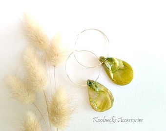 Handmade Green Seashell Hoop Earrings