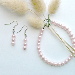 Pink Pearl Bracelet and Earring Set Handmade, Gift for Her image 5