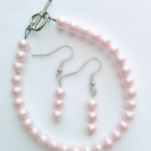 Pink Pearl Bracelet and Earring Set Handmade, Gift for Her image 4