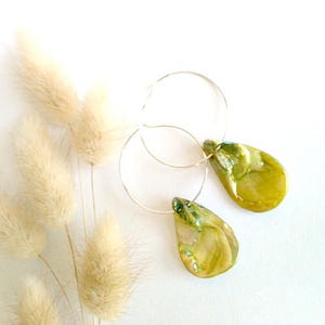 Handmade Green Seashell Hoop Earrings