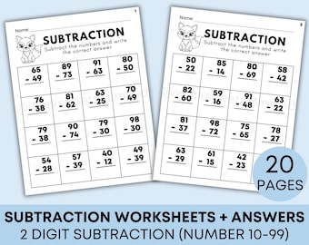 2-Digit Subtraction Worksheets: 2nd-3rd Grade Math (PDF Download)