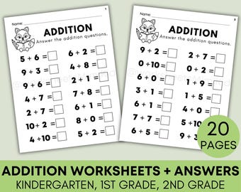 Addition Worksheets: Fill-in-the-Blanks, Grades K-2 (PDF)