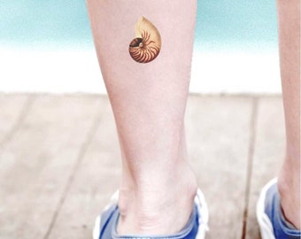 NAUTILUS Set of 2 Temporary tattoos / Symbol of Creation & Beauty of Nature / Ocean lovers Gift / Shell tattoo, Coastal Nautical elements