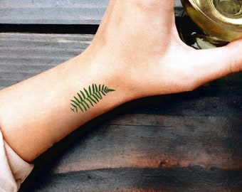 FELCE Set of 3 Temporary tattoos Fern / Symbol of Mistery & Unknow / Gift unisex for Nature explorer / Green leaves vintage illustration