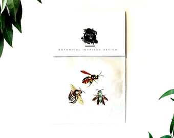 Set of 3 temporary tattoos Insects / Tiny tattoo completing your floral arrangement / Bugs tattoos: Wasp, Bumblebee, Fly / Nature lover gift