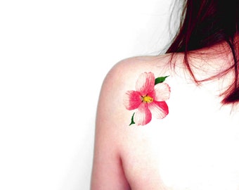 IBISCO Set of 3 Temporary tattoos / Symbol of Fleeting Beauty / Gift for Nature lovers / Speak the Flower language / Pink Hibiscus