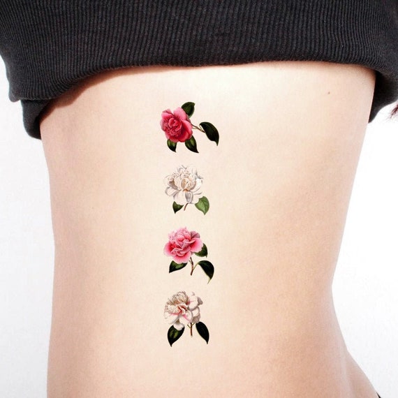 Ensemble De 4 Tatouages Temporaires Camellia White Rose Symbole De Nostalgie Et Daffection Cadeau Explorateurs En Plein Air Fleurs Vintage