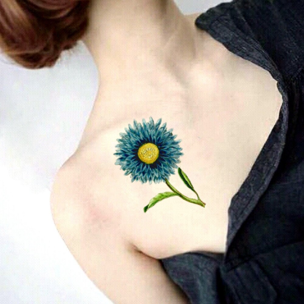 Blue Daisy Temporary Tattoo Symbol Of Surprise th Etsy