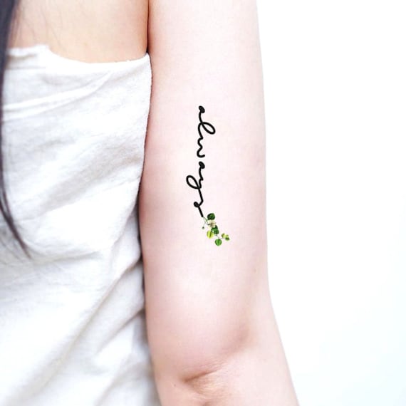 Fleur Toujours Câpres Tatouage Temporaire Symbole De Beauté Cadeau Pour Les Amateurs De Femme Fiancée Fleur Et Plante Calligraphie