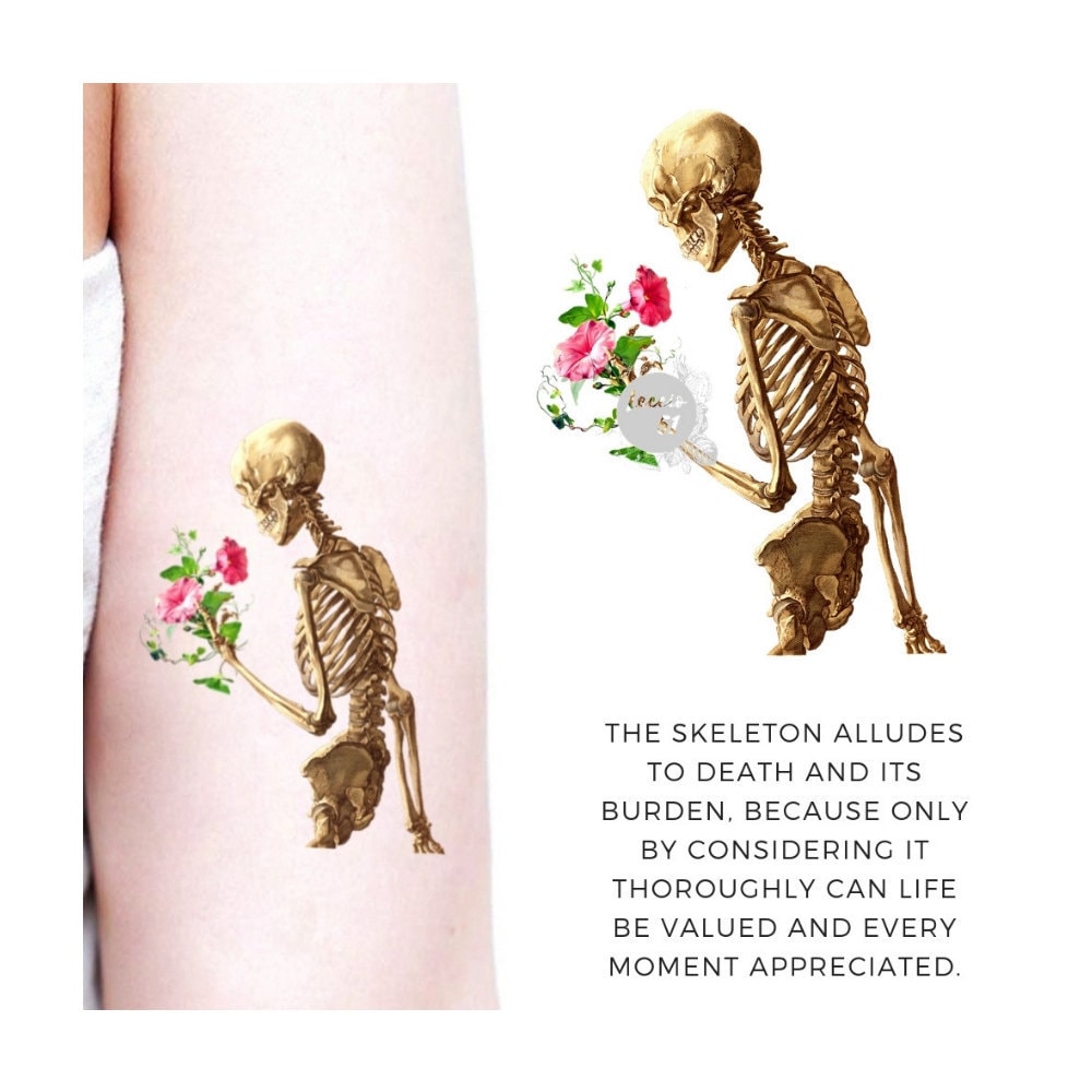 Tattoo tagged with blackw etching flower skeleton  inkedappcom