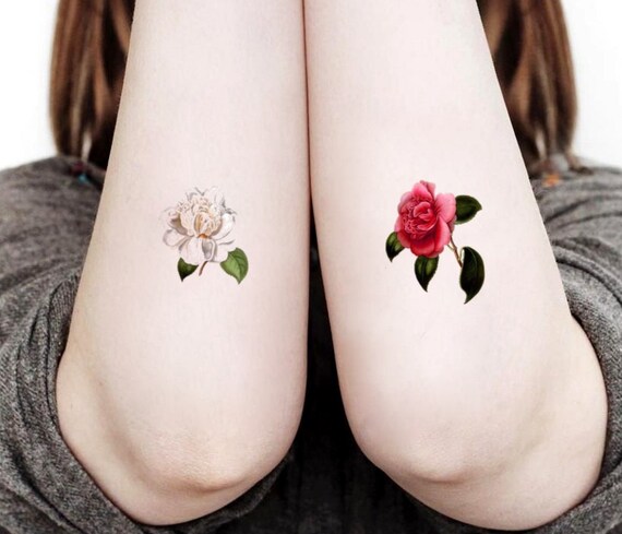 Ensemble De 4 Tatouages Temporaires Camellia White Rose Symbole De Nostalgie Et Daffection Cadeau Explorateurs En Plein Air Fleurs Vintage