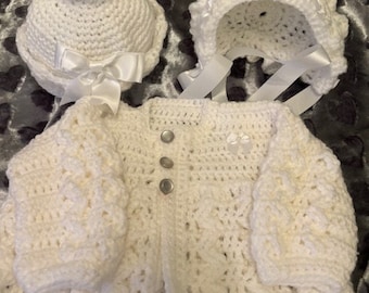 Baby Twist Matinee Jacket and Hats Crochet Pattern