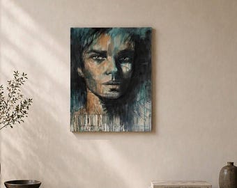 Retrato original sobre energía verde de Jet James. Obra de arte mural contemporánea de gran formato en técnica mixta, 100 x 75 cm.