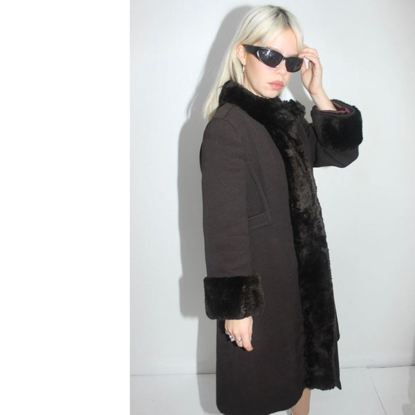 Faux Fur Collar and Cuffs Coat Etsy UK