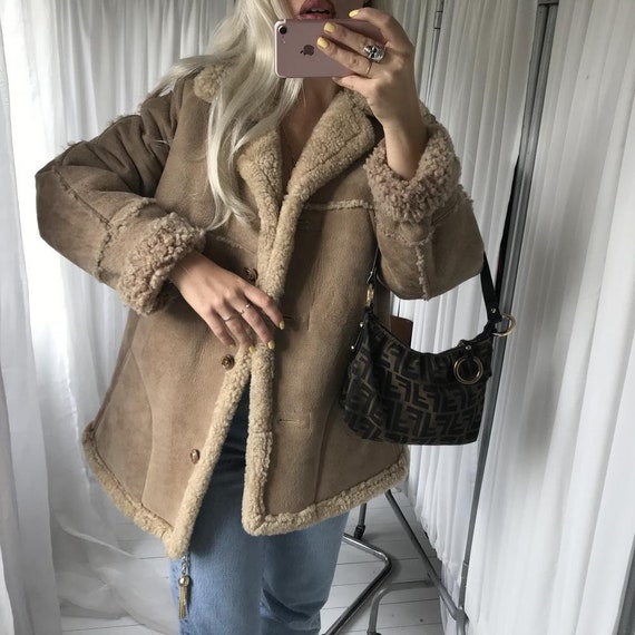 Vintage 1970s Cream Tan Shearling Sheepskin Jacket