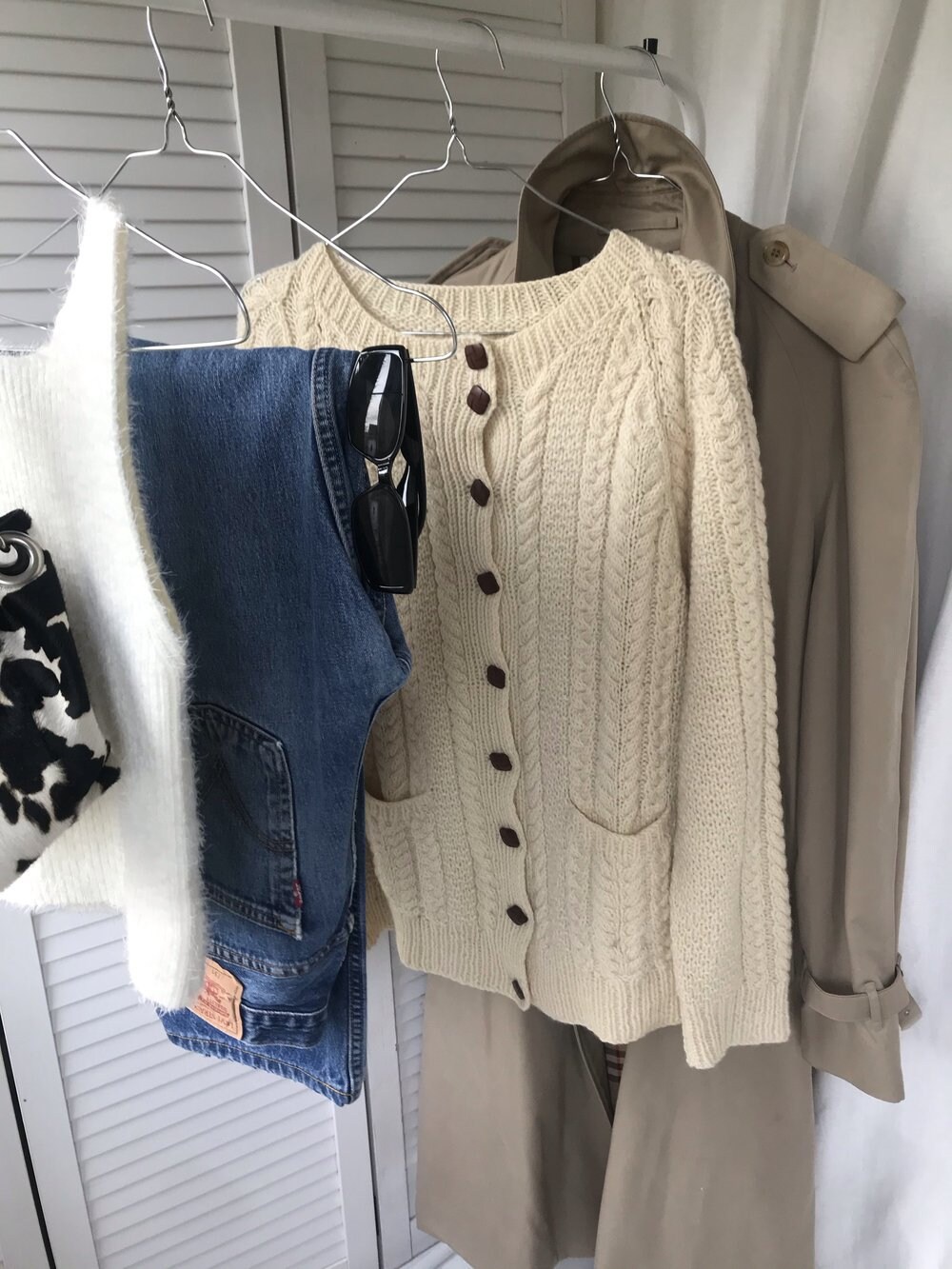 Image of Vintage S Cream Aran Cable Knit Hand Knitted Cardigan