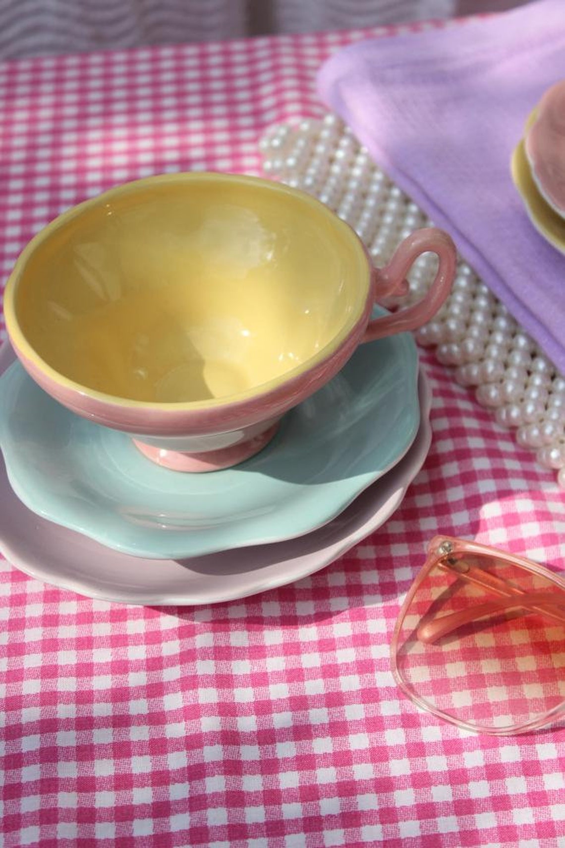 Vintage Style MultiColoured Pastel Tea Cup Set 4 Saucers 2 Etsy