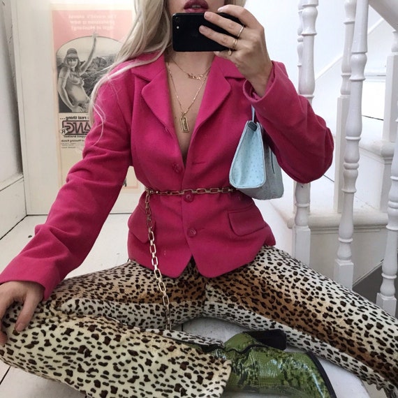Vintage 90s Hot Pink Pure Wool Blazer Jacket