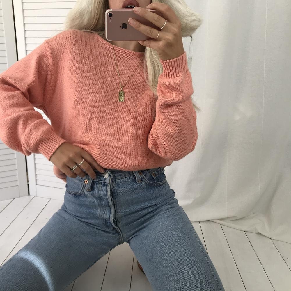 Image of Vintage YK Peach Chunky Knitted % Cotton Jumper Sweater