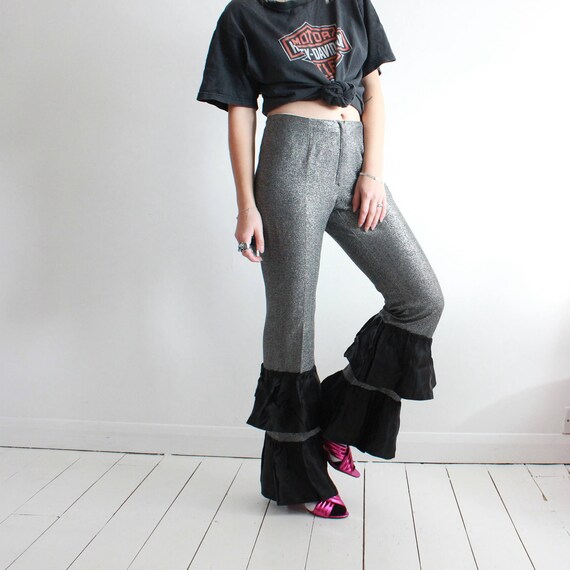 Vintage 70s Silver Flared Ruffle Disco 