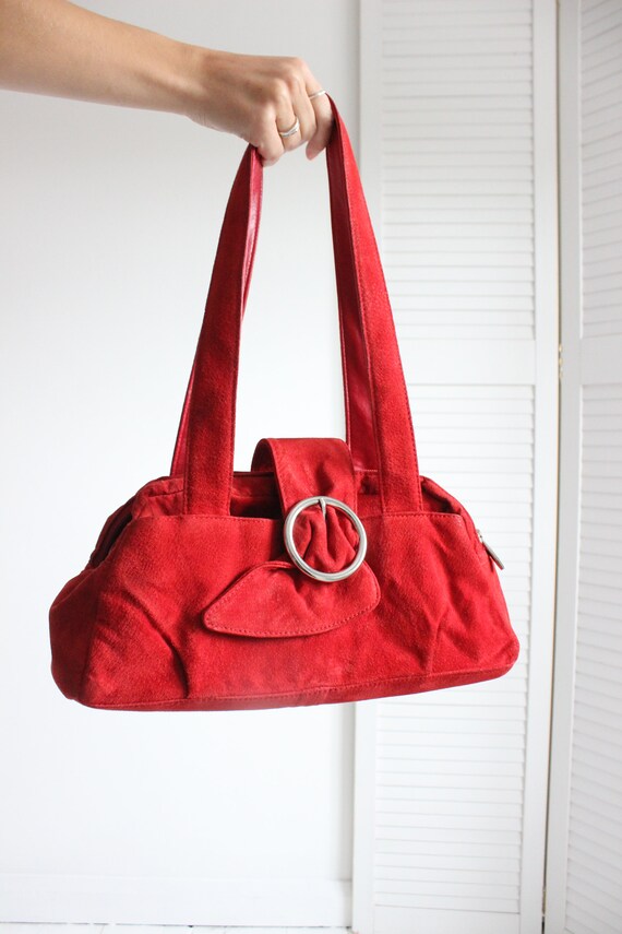 Vintage 90s Red Suede Handbag