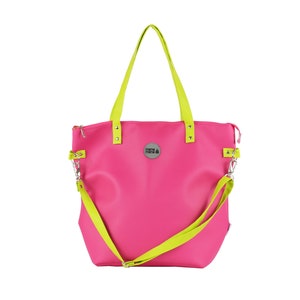 Neon Tote Bag Wildleder mit Reißverschluss und Taschen für Frauen Geschenk für Teenager Gril Fuchsia und Limette Handtasche Grünes Pink Bild 1