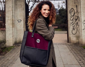 Aubergine und Graphit Elegante Tragetasche, Handtasche, Crossbody Reißverschluss Schultertasche