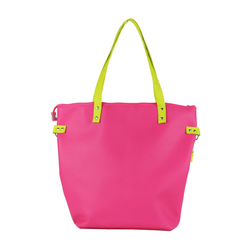 Neon Tote Bag Wildleder mit Reißverschluss und Taschen für Frauen Geschenk für Teenager Gril Fuchsia und Limette Handtasche Grünes Pink Bild 3