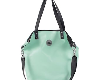 Woman bag Shoulder bag with mint and black handles