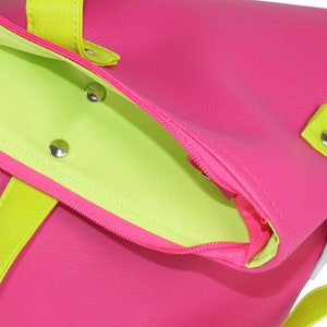 Neon Tote Bag Wildleder mit Reißverschluss und Taschen für Frauen Geschenk für Teenager Gril Fuchsia und Limette Handtasche Grünes Pink Bild 2