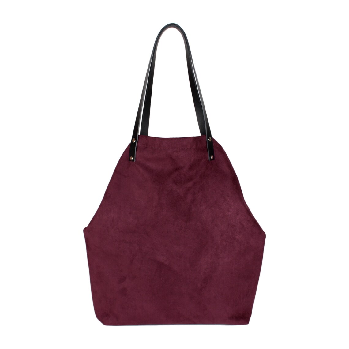 Maroon large tote bag with natural leather handles and strap Etsy