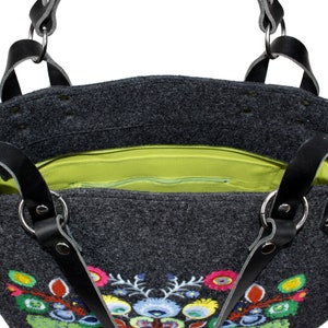 Ethnic embroidered shoulder bag, Polish floral embroidery, Felt boho handbag, Folk personalized bag, Felt ethno crossbody zippered bag image 6