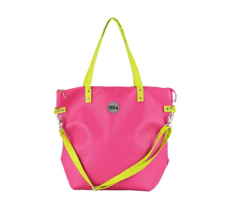 Neon Tote Bag Wildleder mit Reißverschluss und Taschen für Frauen Geschenk für Teenager Gril Fuchsia und Limette Handtasche Grünes Pink Bild 1