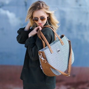 Eleganter Stil faux und Leder Handtasche, Aktentasche für Frauen, Naturlederarmband und Griffe, moderne Aktentasche