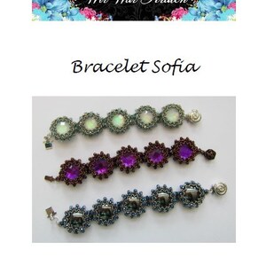 May include: Three beaded bracelets with different colored beads and clasps. The top bracelet has iridescent white beads, the middle bracelet has purple beads, and the bottom bracelet has blue beads. The bracelets are all on a white background.