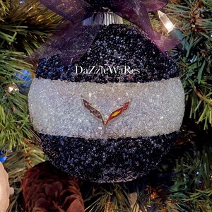 ORNAMENT 5&quot; Round Beaded-Christmas-CORVETTE C7 - Made to Order -Black & Clear -Hand Beaded-Holiday Gift-Hostess Gift -Automotive-Man Cave