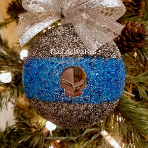 ORNAMENT 5&quot; Round Beaded-Christmas-CORVETTE Racing JAKE- Ready to Ship-As Shown TensionBlue/Grey-Hand Beaded-Holiday Gift-Automotive-ManCave