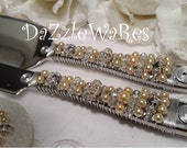 CAKE KNIFE SERVER Set Wedding Black White - Beaded Cake Set, Bridal Cake Knife Set,Anniversary Cake Set,Swarovski,Pearl Crystal Rhinestone