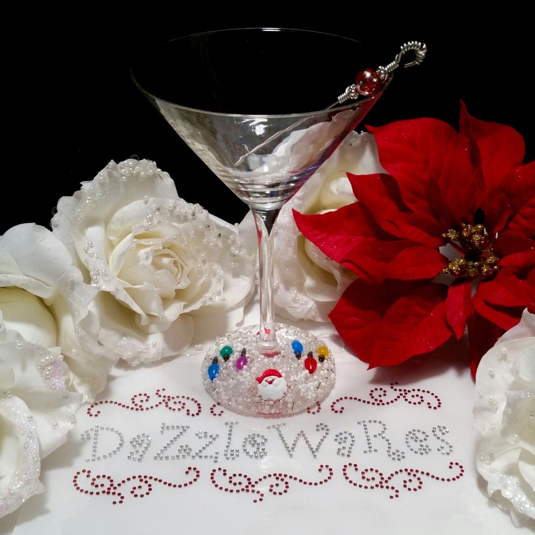 CHRISTMAS MARTINI Glasses Set of 2 Small Bulbs With SANTA on Etsy