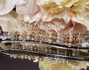 CAKE KNIFE & SERVER Set Wedding Ivory Gold- Beaded Cake Set, Bridal Cake Knife Set, 50th Anniversary Set,Swarovski,Pearl Crystal Rhinestone