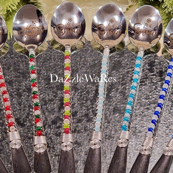 SPOON HOLIDAY 8" TEASPOON Sparkle & Frosted Beaded -Coffee,Dessert,Candy Buffet,Nuts,Wedding,Appetizer,Serving Spoon,Condiment,Hostess Gifts
