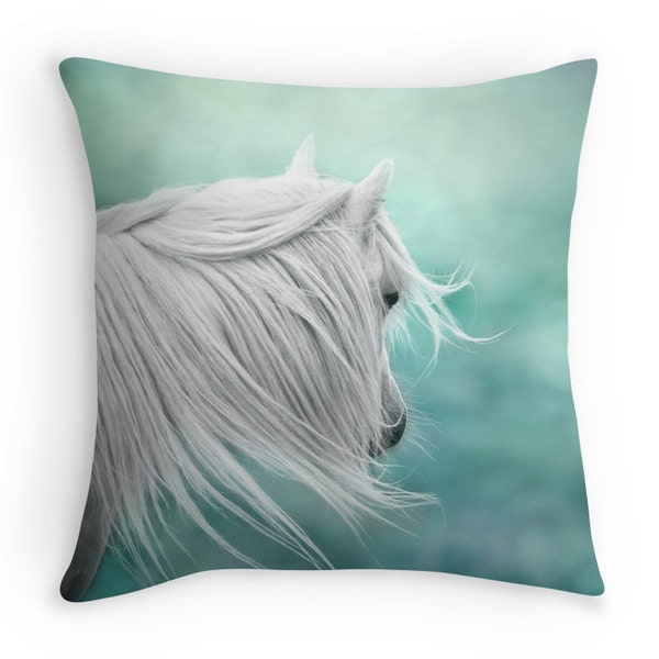 Pillow cover, horse photo pillow, cushion cover, horse pillow cover, teal, mint, aqua, nursery decor, girls room