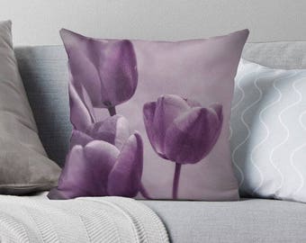 Purple pillow cover, flower pillow, purple cushion cover, purple home decor, shabby decor, flower cushion, tulip, lilac, mauve, lilac