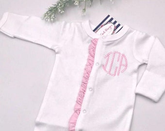 Baby Girl Coming Home Outfit - Monogrammed Footie - Ruffled Footie - Newborn Clothing - Baby Shower Gift - Sleeper - Girl Clothing