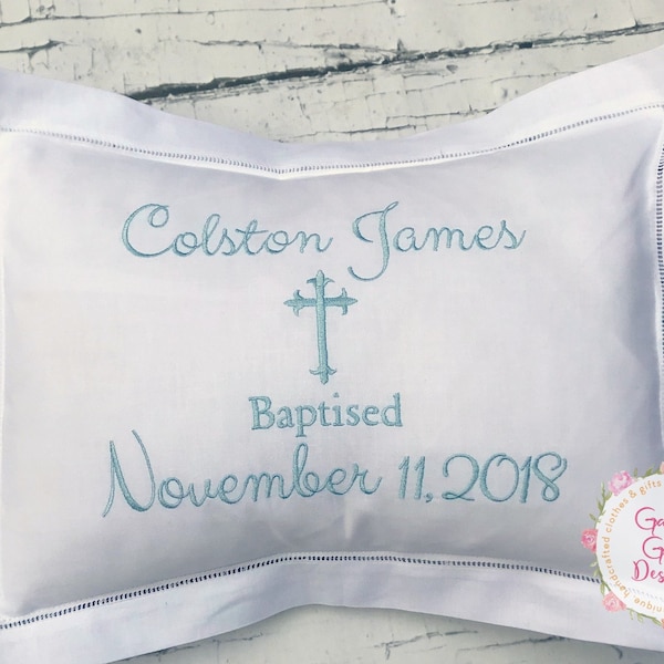 Christening Gift - Baptism Gift - Monogrammed Pillow - Linen Pillow - Personalized Pillow Baby - Newborn Gift - Keepsake Gift - Unisex Gift