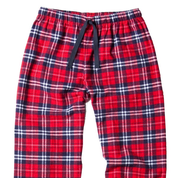 Youth Flannel Pants -  Adult Flannel Pants -  Personalized Lounge Pants - Boxercraft Flannel Pajama Pants - Red Navy Flannel Plaid - Unisex