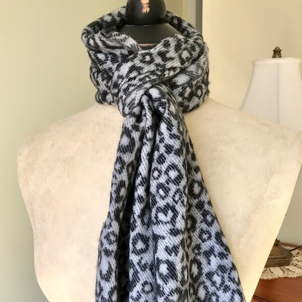 Clearance Sale - Cashmere Feel Animal Print Gray Scarf - Monogrammed Grey Scarf -  Gray and Black Soft Warm Winter Scarf