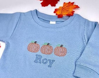 Fall Outfit - Pumpkin Boy Romper - Baby Boy Outfit - Personalized Romper - Monogrammed Sleeper - Personalized Baby Gift - Newborn Pictures