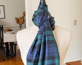 Clearance Sale, Cashmere Feel Navy, Green, Black Watch Plaid Scarf - Monogrammed Traditional Plaid Scarf,  Plaid Soft Warm Winter Scarf